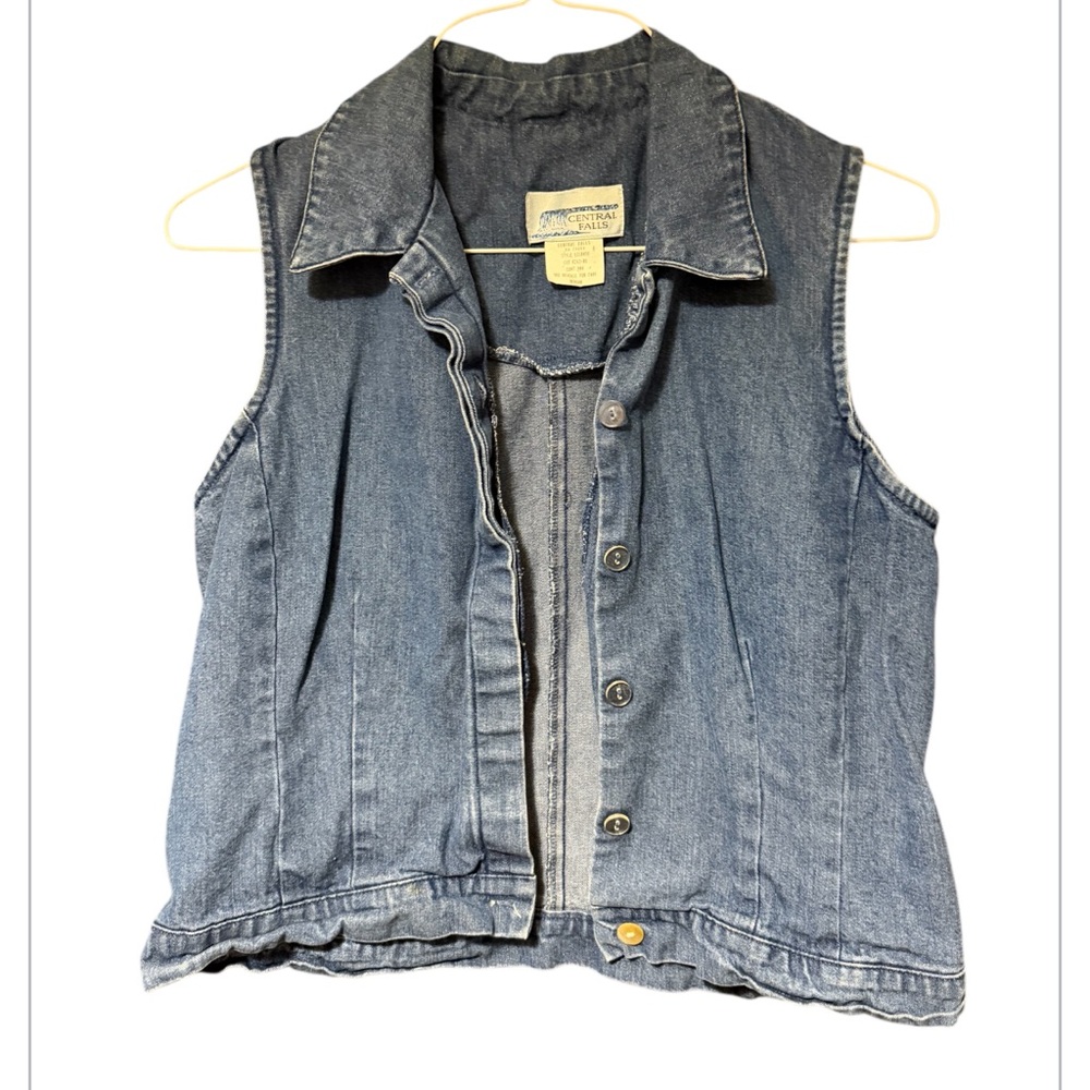 Central Falls Vintage Denim Vest Women’s Medium 90s Y2K Button Front Sleeveless - Picture 2 of 5